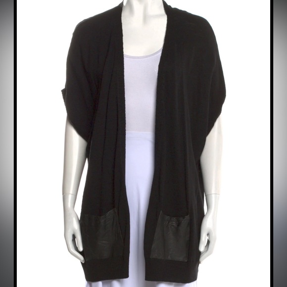 Milly Sweaters - Milly Black Wool Blend Short Sleeve Cardigan Vest P (XS)
